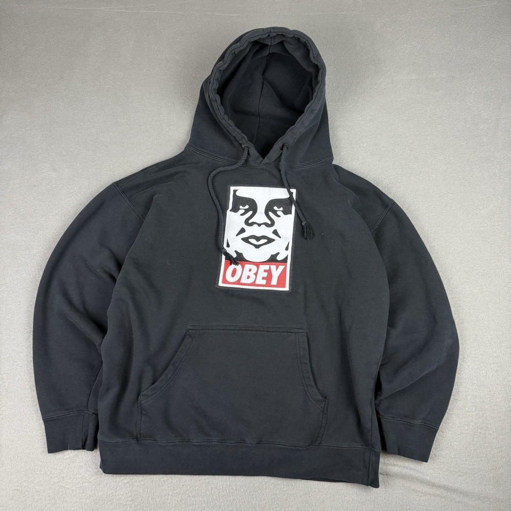 Obey Hoodie Mens Large Black Icon Face Center‎ Logo Andre The Giant Sweatshirt
